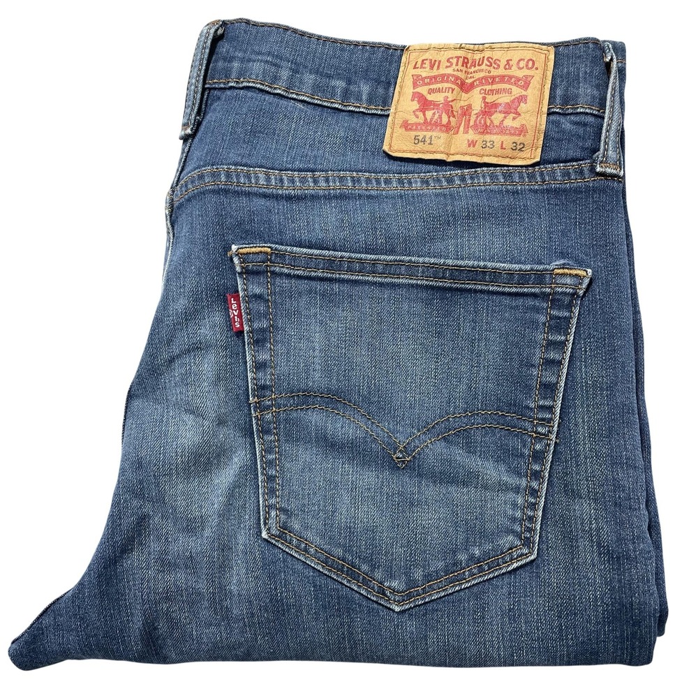 Levis 541 Jeans Mens 33x32 Blue Medium Wash Athletic Tapered Stretch Denim Pants